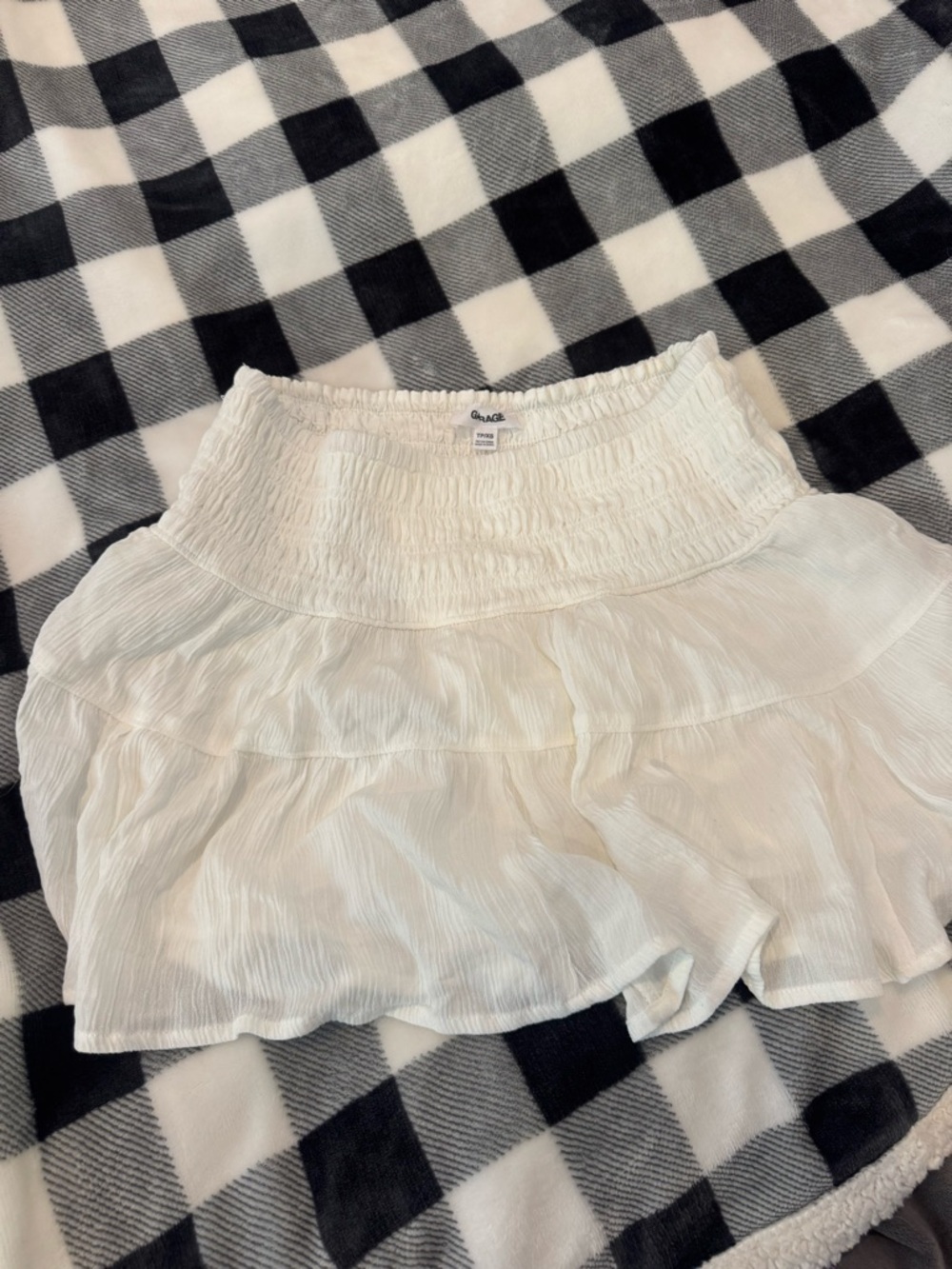 Garage White Tiered Smocked Mini Skirt -